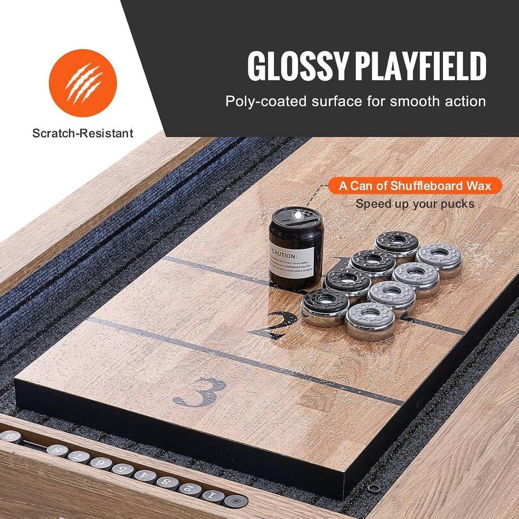 7ft 9ft 12ft Shuffleboard Table for Family Game Room, Shuffle Board with Scratch-Resistant Playfield, Legs, 8 Pucks