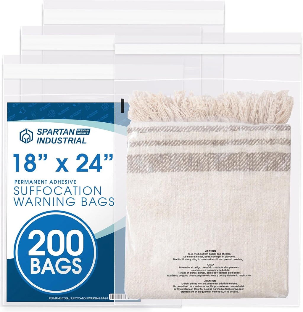 18” X 24” (200 Count) Self Seal Clear Poly Bags with Suffocation Warning