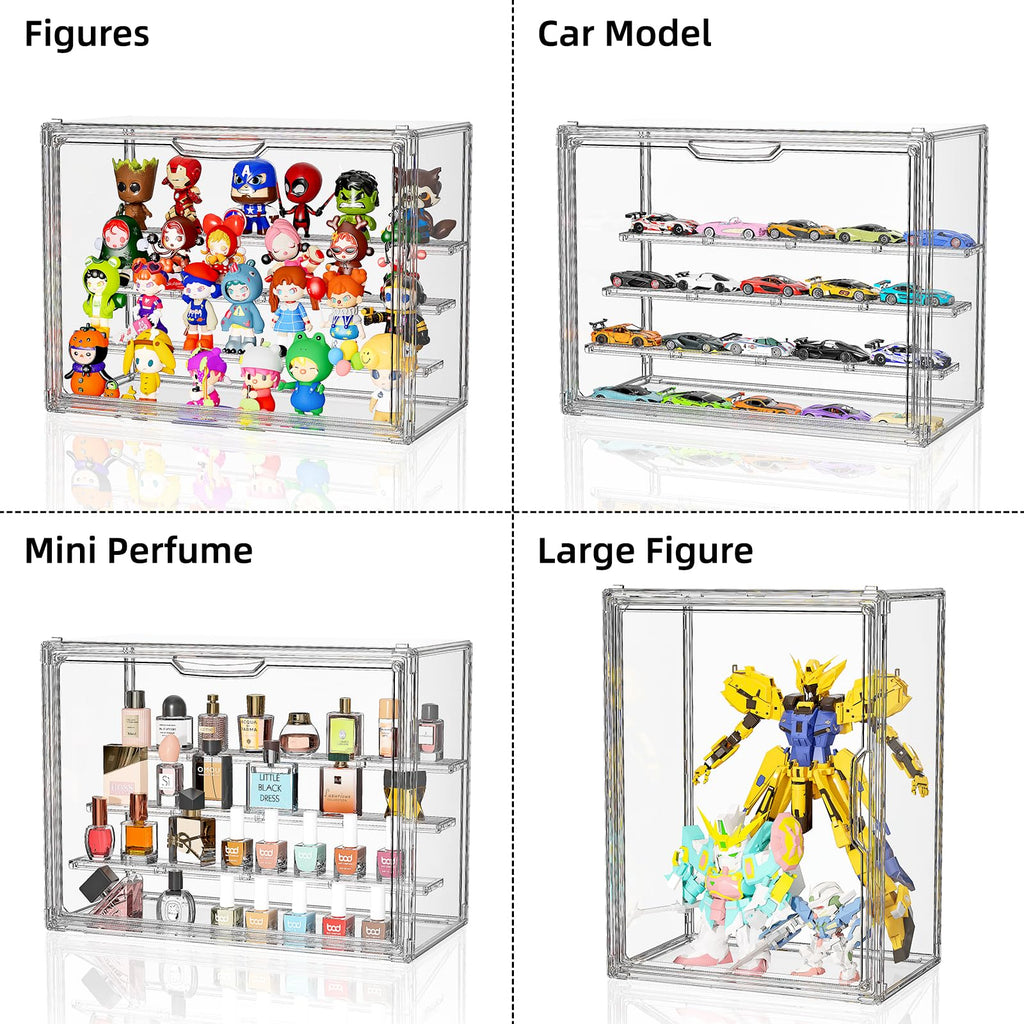 Clear Acrylic Display Case for Collectibles 4 Layer Hobby Figure Display Case Box with Shelves Stackable Figurine