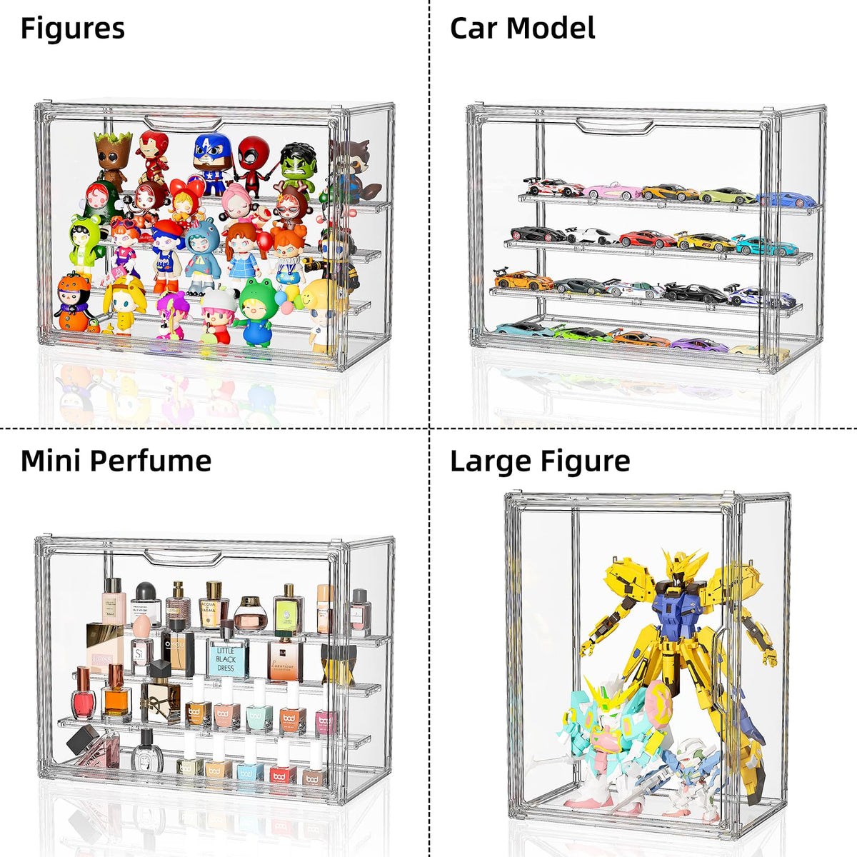 Clear Acrylic Display Case for Collectibles 4 Layer Hobby Figure Display Case Box with Shelves Stackable Figurine