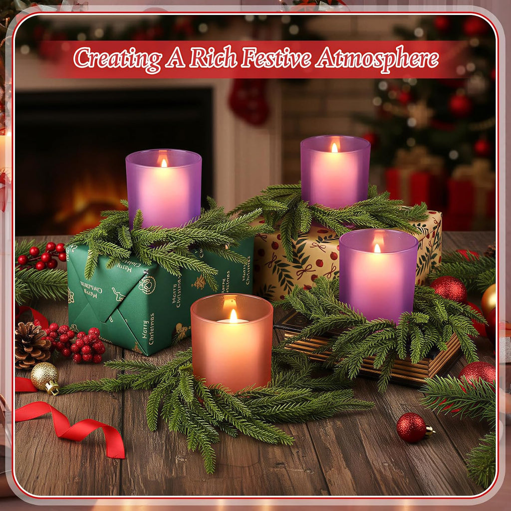 4 Pcs Christmas Advent Candle Holder with Wreath Catholic Nativity Scene Glass Votive Tealight Candle Holders Purple