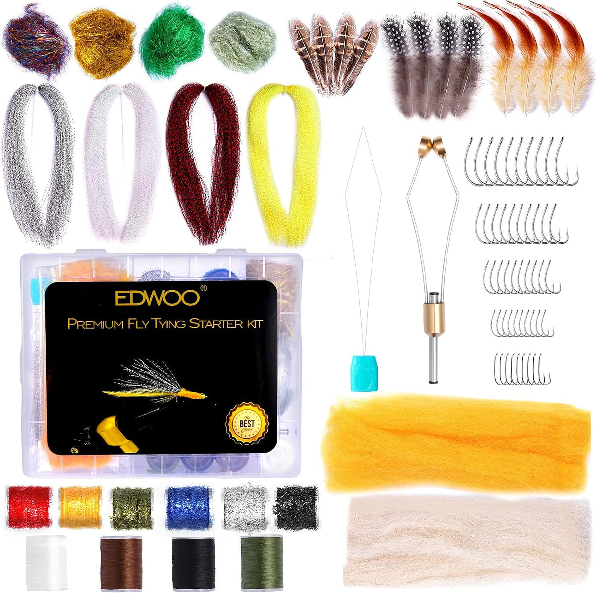 Fly Tying Materials kit, 87pcs Starter kit, Fly Tying Tools Bobbin-Holder,Hooks,Crystal Flash,Thread,Chenille,Fishing