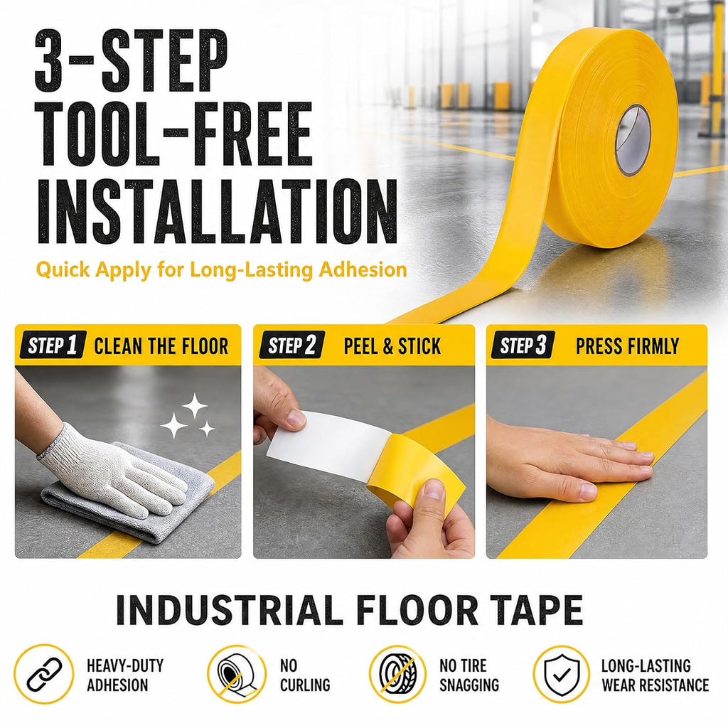 Floor Marking Tape 1.1mm Extra Thick, Yellow 2 Inch x 120 ft