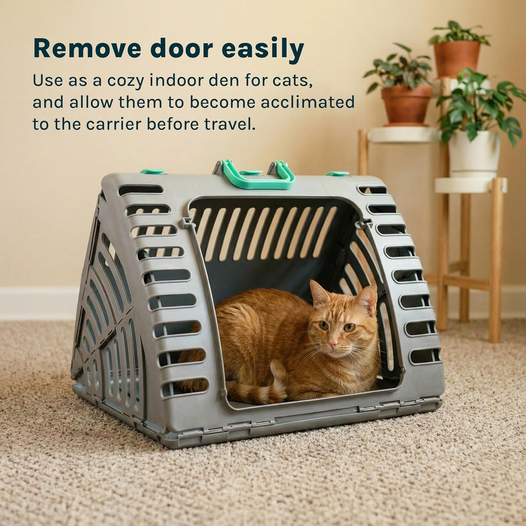 SportPet LARGE Hard-Sided Travel Cat Carrier - Cat Carrier with Patented Wide Side-Opening Door, Foldable Portable