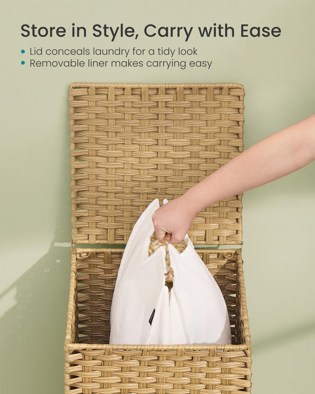 Laundry Hamper with Lid, PE Rattan, 25 Gallons (95 L)