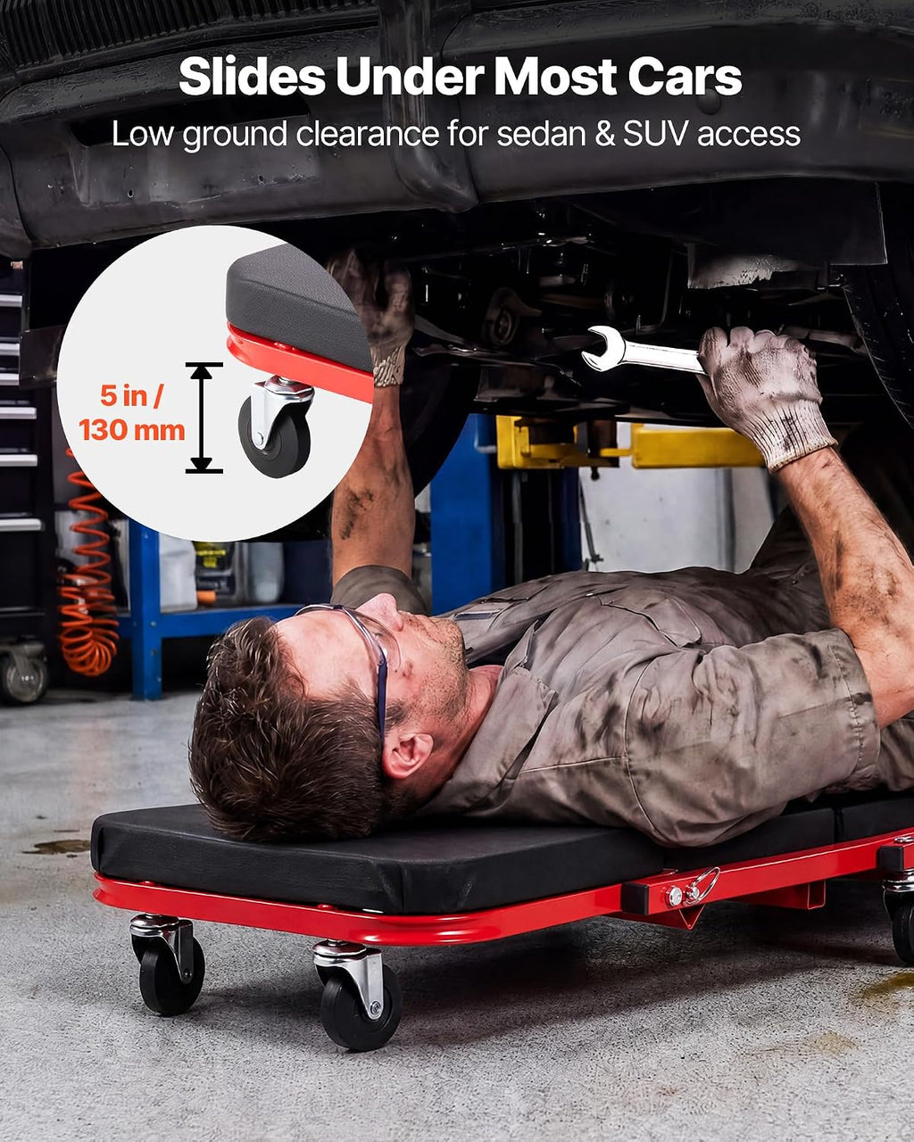 36 in 3-in-1 Folding Mechanic Creeper, Z-Creeper Garage Roller, 340 lbs Under Car Rolling Creeper with 6 Swivel