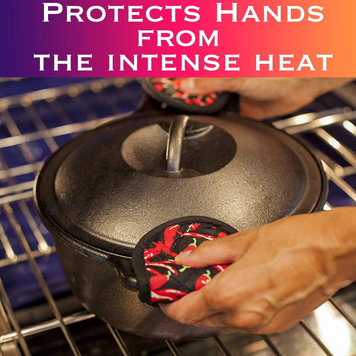 Cast Iron Skillet Pan Pot Holder Covers Mitts Black Non-Slip Washable Sleeves for BBQ Baking Kitchen Cotton
