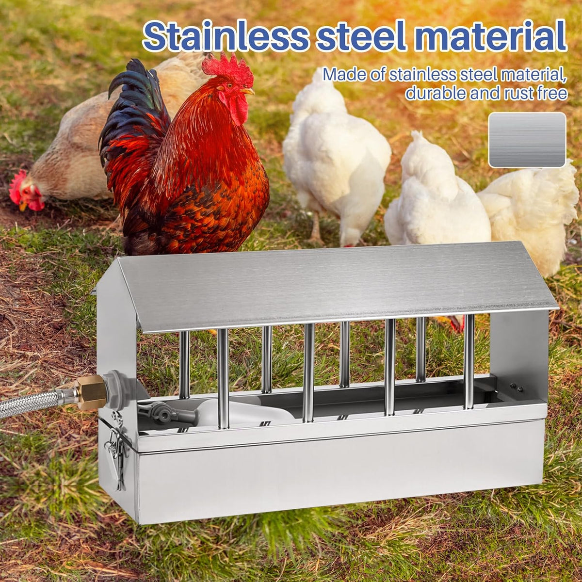 Automatic Chicken Waterer Stainless Steel Large Metal Chicken Waterer System Poultry Waterer Dispenser with Float