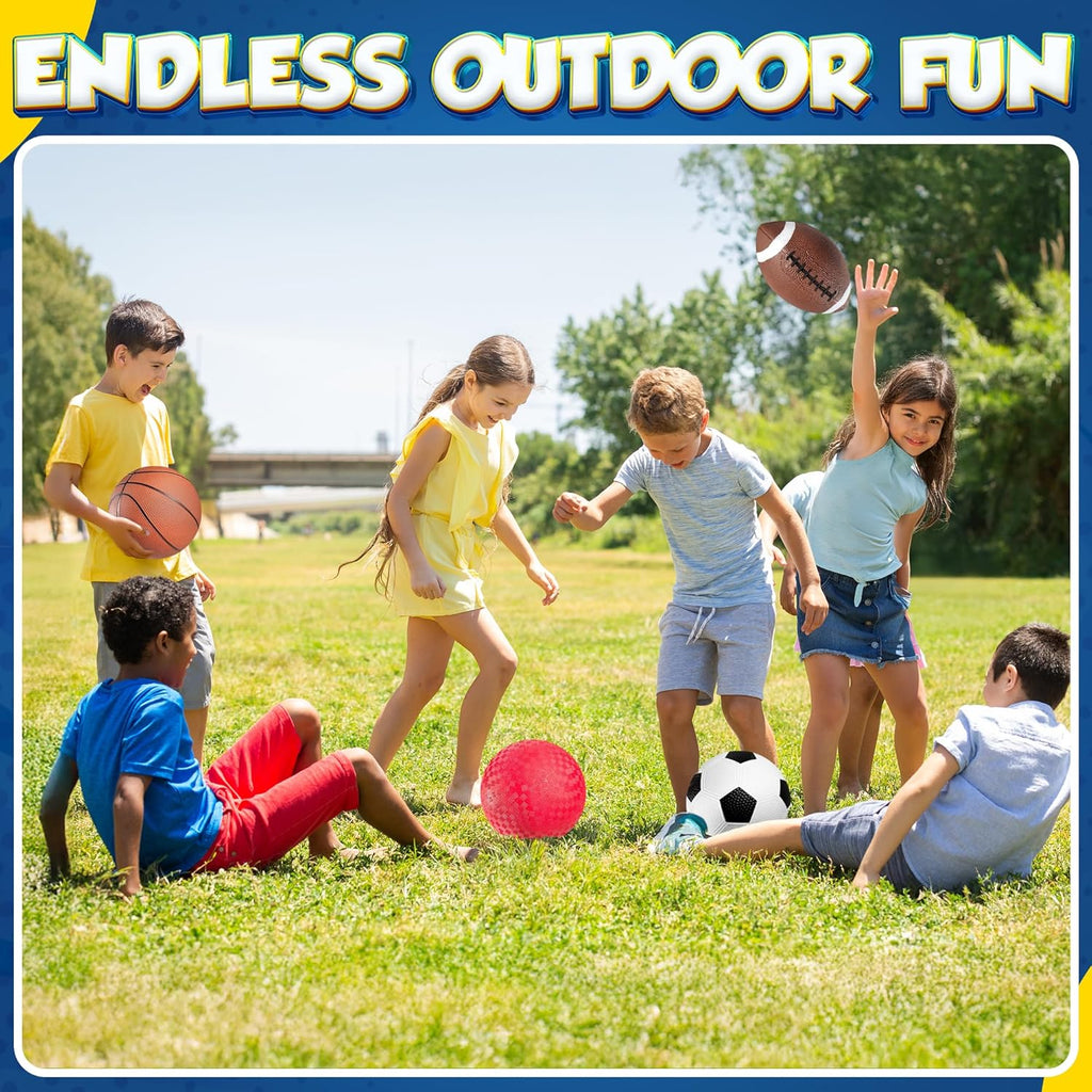 Sports Balls for Kids & Toddlers - (Pack of 4) 5-inch Sports Set Includes Football, Small Size Soccer, Basketball