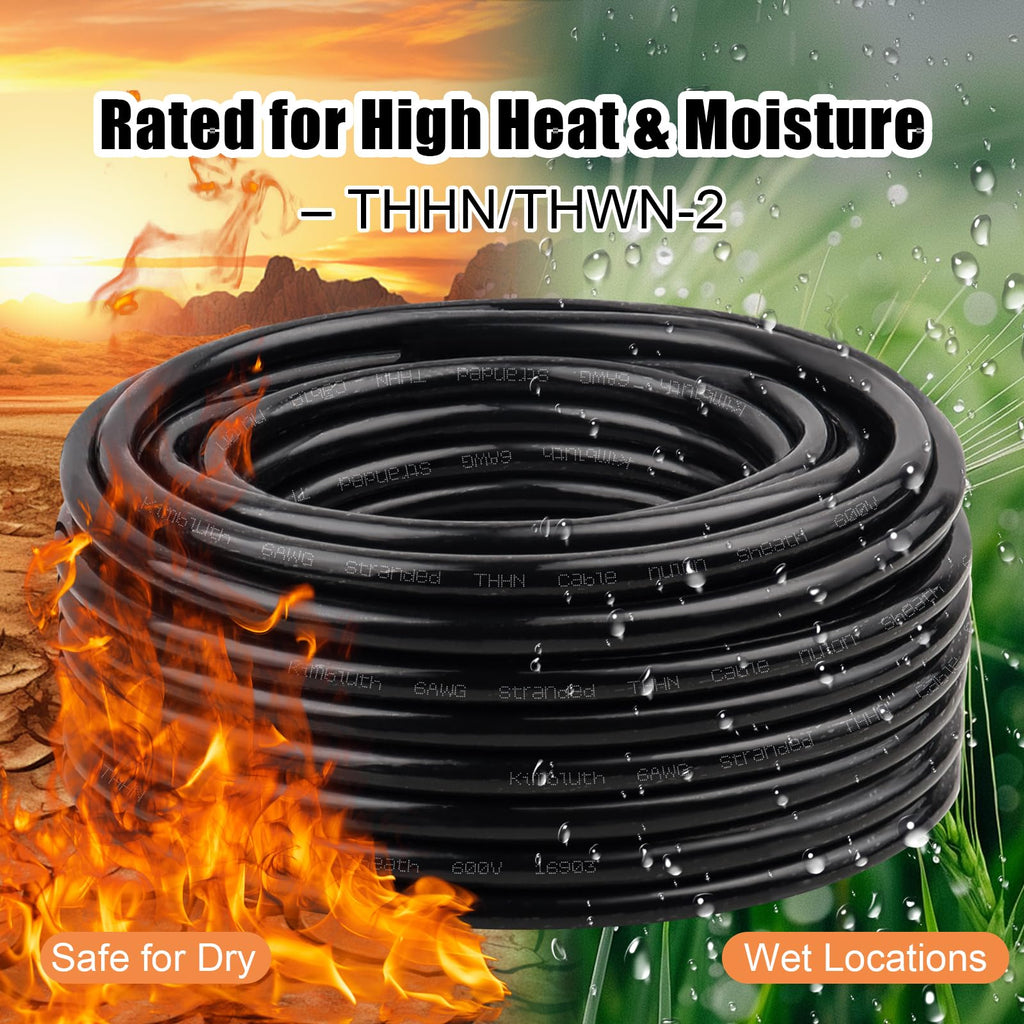 THHN Wire 8 Gauge 200 FT Stranded Copper Wire, Black