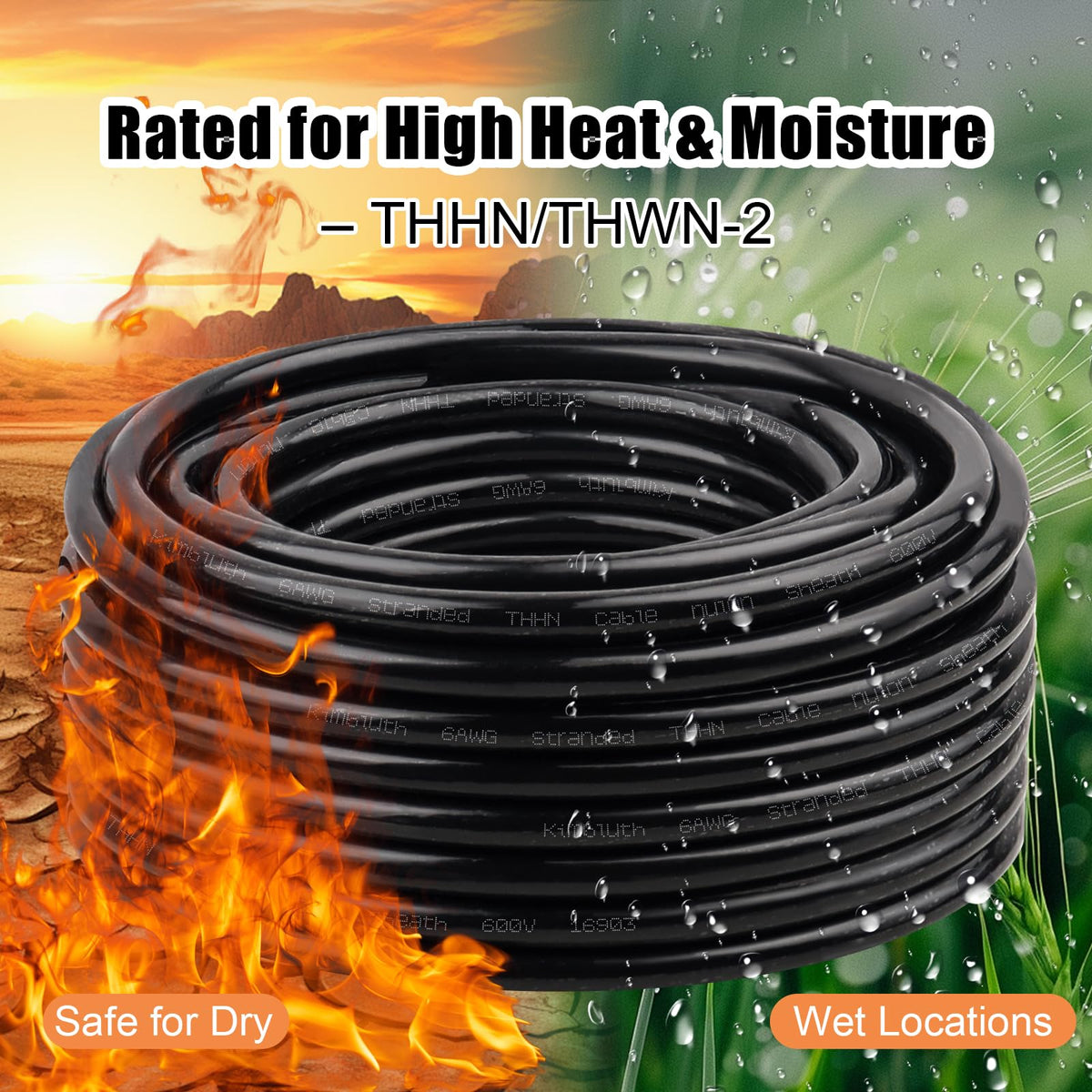 THHN Wire 8 Gauge 200 FT Stranded Copper Wire, Black