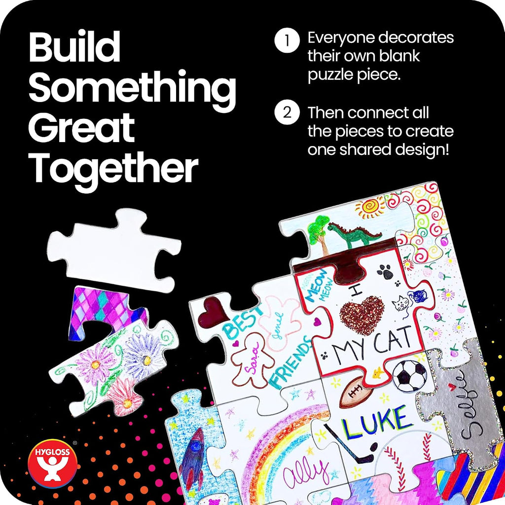 Junior Community Puzzle – Award-Winning Design – 16 Piece Blank Puzzle to Write and Draw On – Universal Interlocking