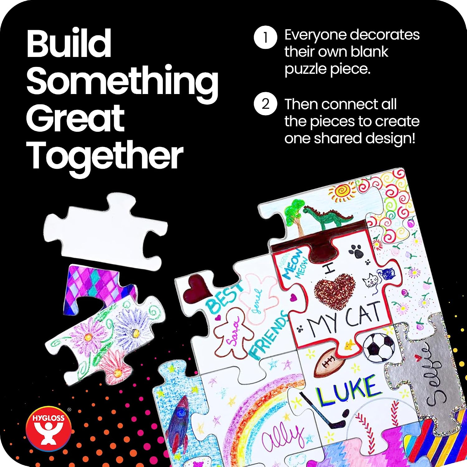 Junior Community Puzzle – Award-Winning Design – 16 Piece Blank Puzzle to Write and Draw On – Universal Interlocking