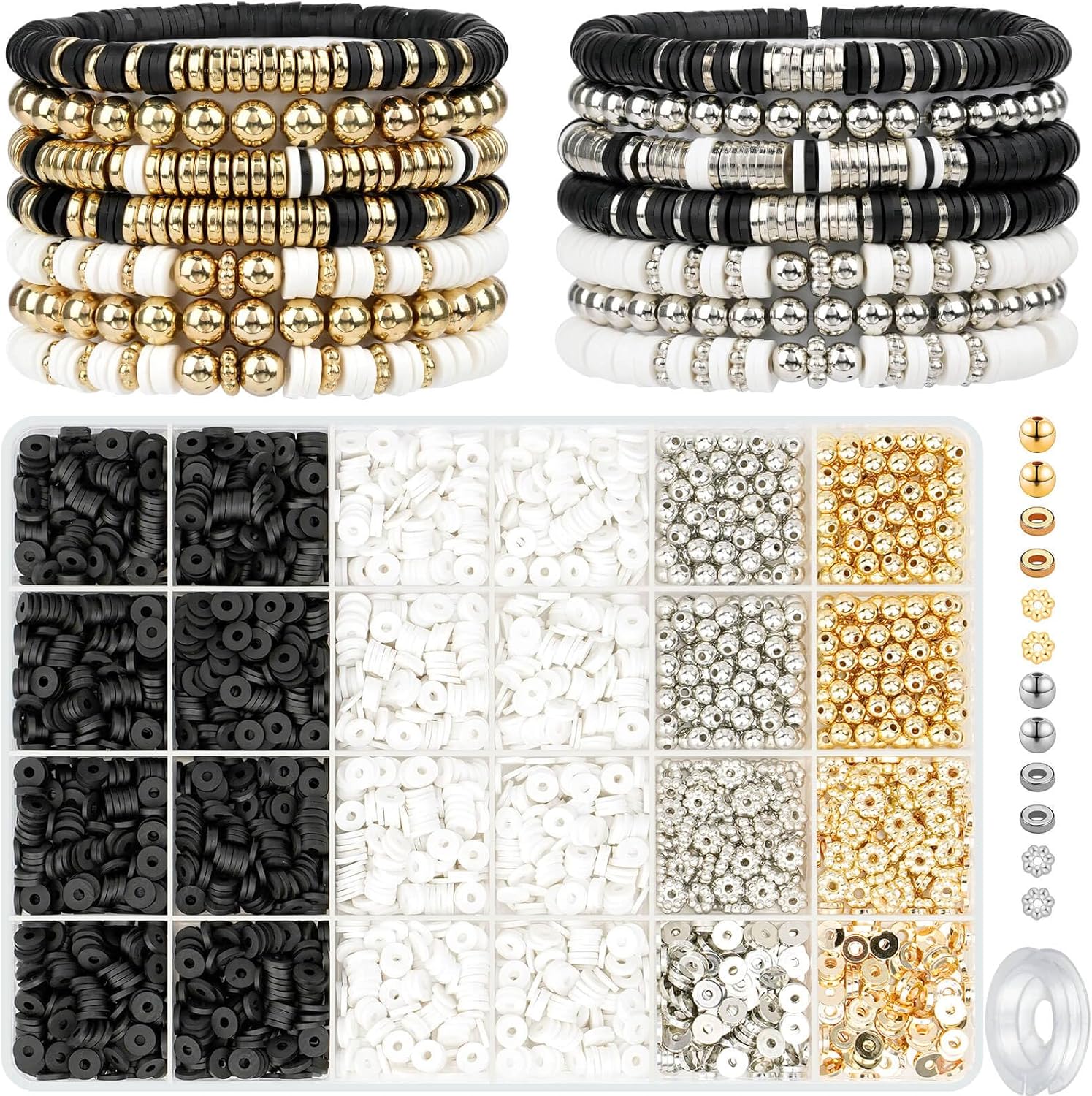 3000 Pcs Clay Beads Bracelets for Women Adults, Bracelet Making kit Golden Beads for Jewelry Making, Charms Bracelet