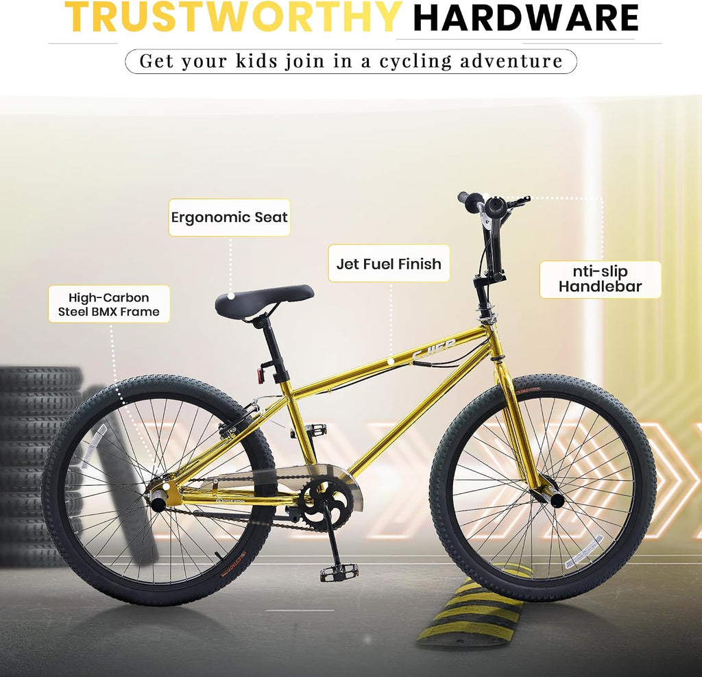BMX Bike, 20 24 inch Kids Bike, Bikes for Kids 6-14, Boys & Girls Bike with 4 Pegs, High-Carbon Steel BMX Frame, 360