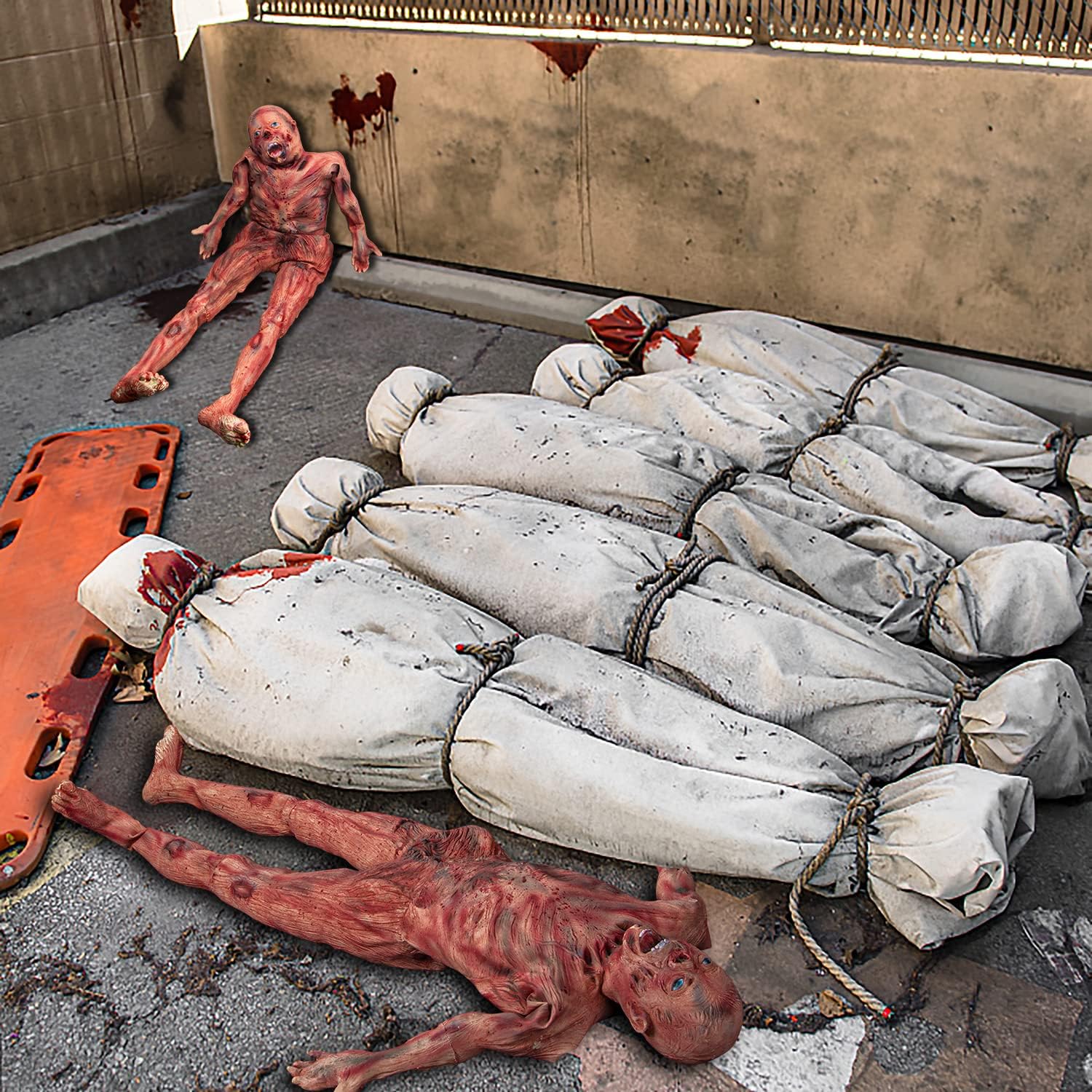 Halloween Bloody Dead Body - 4.8ft Latex Skinned Hanging Corpse Torso Props for Haunted House Zombie Halloween Party