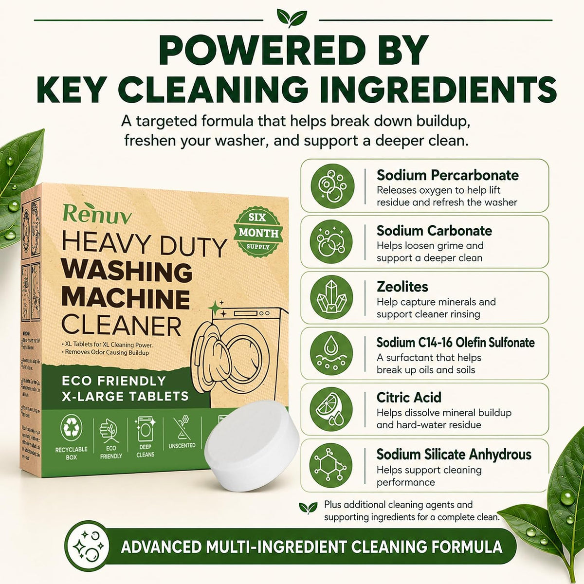 Heavy Duty Washing Machine Cleaner & Descaler & Deodorizer Tablets