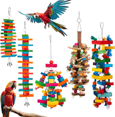 5 Pcs Extra Large Bird Toys for Parrots, Block and Ball