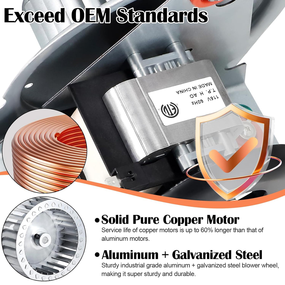 Hiorucet HC21ZE117 318984-753 Inducer Motor Assembly for Carrier Payne Bryant, Jakel J238-150-1571 Furnace Draft Inducer Blower Motor HC21ZE117-B with HC21ZE114A Motor and LA11AA005 Blower Wheel.