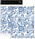 100Pcs Blue White Floral Poly Mailers 10 x 13 Inch Vintage Flower Envelope Mailers Bulk Chinoiserie Self-Sealing