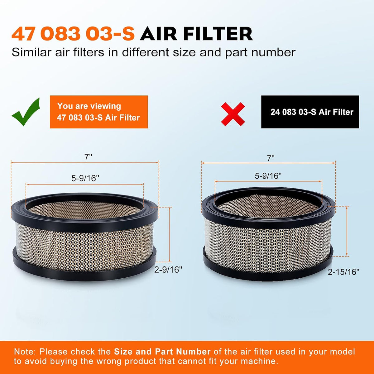 Hipa 47 083 03-S Air Filter for Kohler 47 883 03-S1 K301 Engine Lawnmower