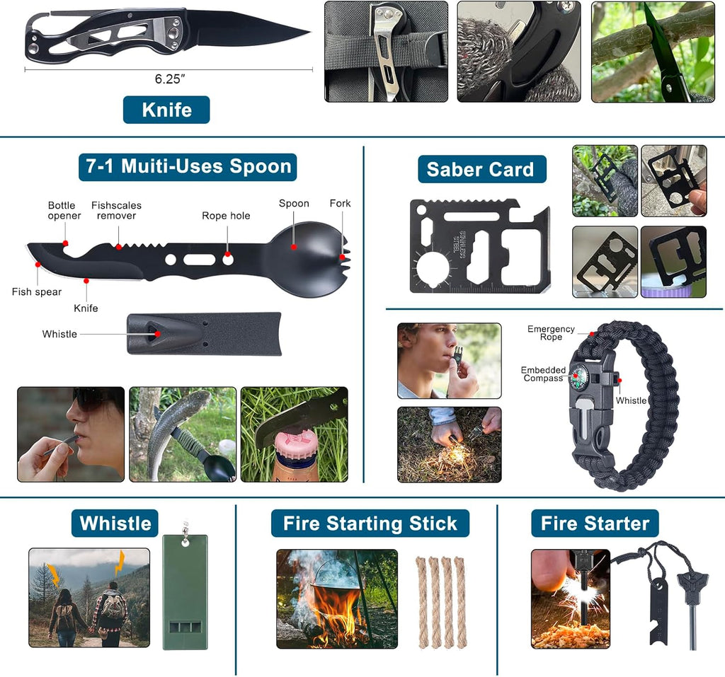 254 in 1 Survival Kit, First Aid Kit for Men | Outdoor Emergencies, Includes Hatchet, Shovel, Flashlight, Tools