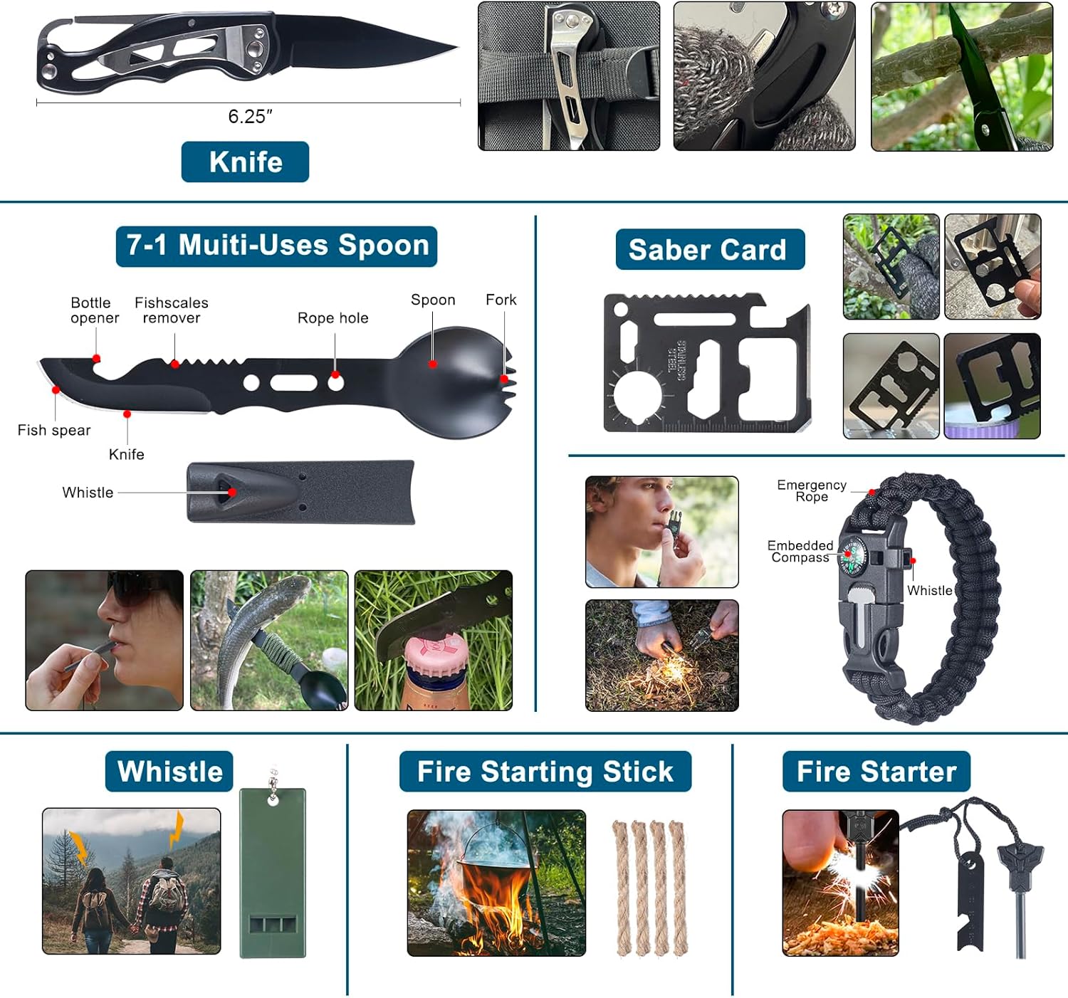 254 in 1 Survival Kit, First Aid Kit for Men | Outdoor Emergencies, Includes Hatchet, Shovel, Flashlight, Tools