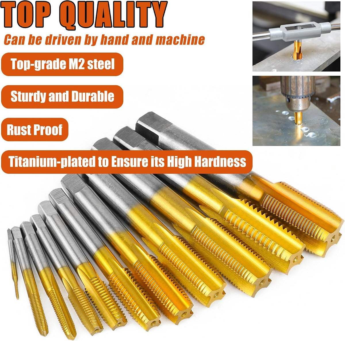 2Pcs 1/4"-20 UNC Thread Tap for Metal,1/4"-20 M2 HSS Thread Milling Tap