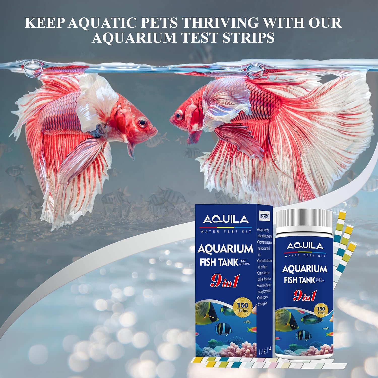 Aquarium Water Test Kit 9-in-1, Aquarium Ammonia Test Strips for Fish Tanks | Fish Ponds, 150CT Fresh and Salt Water