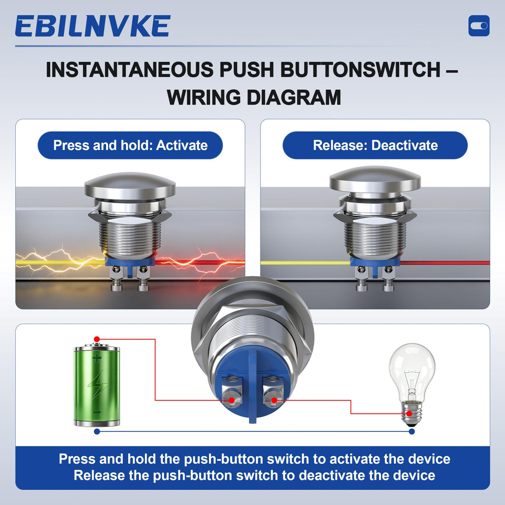EBILNVKE 22mm Mushroom Head Momentary Push Button Switch, SPST 1NO
