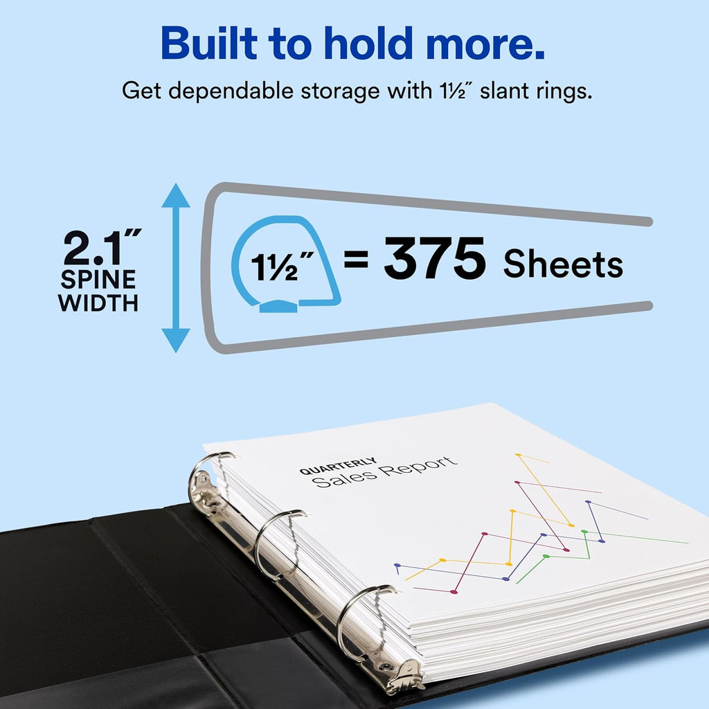 Showcase 3 Ring Binder, 1.5" Slant Rings, 1 Black Binder | For School, Home and Everyday Organization, Clear View
