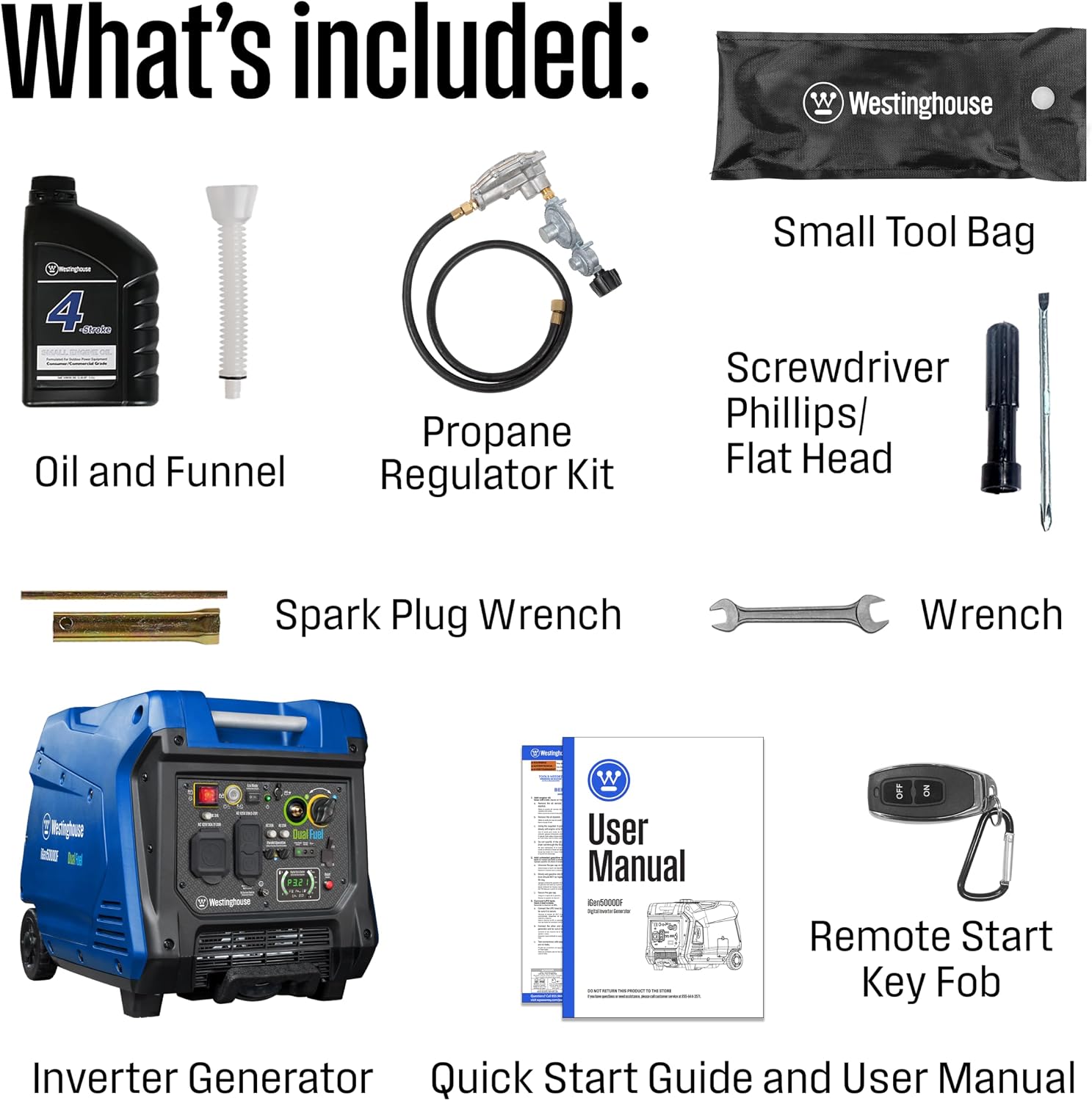 5000 Peak Watt Super Quiet Dual Fuel Portable Inverter Generator, Remote Electric Start, Gas & Propane Powered, RV