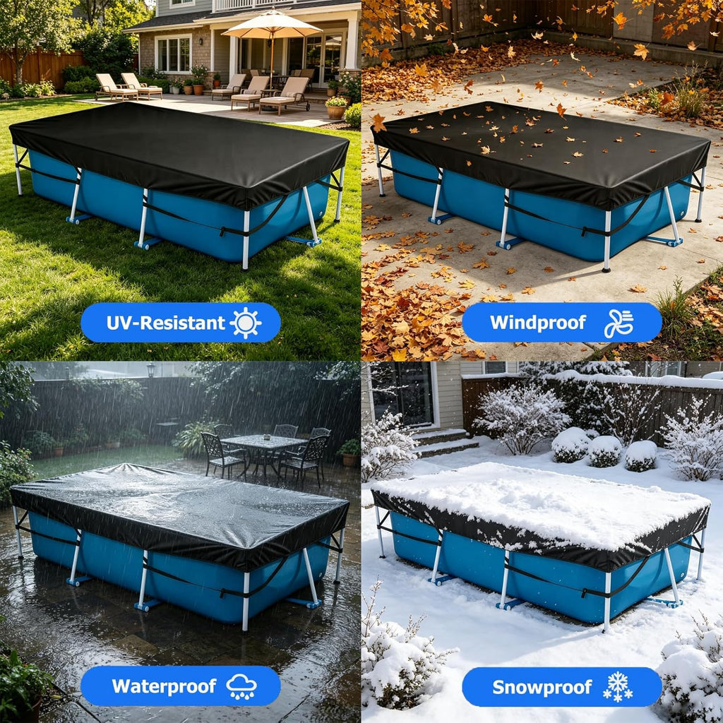 10 x 6Ft Rectangular Pool Cover for Above Ground Pool, Heavy-Duty Waterproof Dustproof Solar Cover, Winter Pool