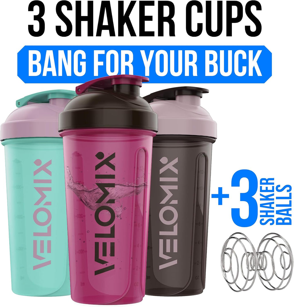 3 Pack 14oz Protein Shaker Bottle for Protein Mixes, Mixed Colors | 3x Wire Whisk, Leak Proof Shaker Cups for Protein