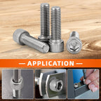 3/8-16 x 1-1/2" Socket Head Cap Screws Bolts, Stainless Steel 18-8 (304), Bright Finish, Fully Threaded, Allen Socket Drive, 10 PCS