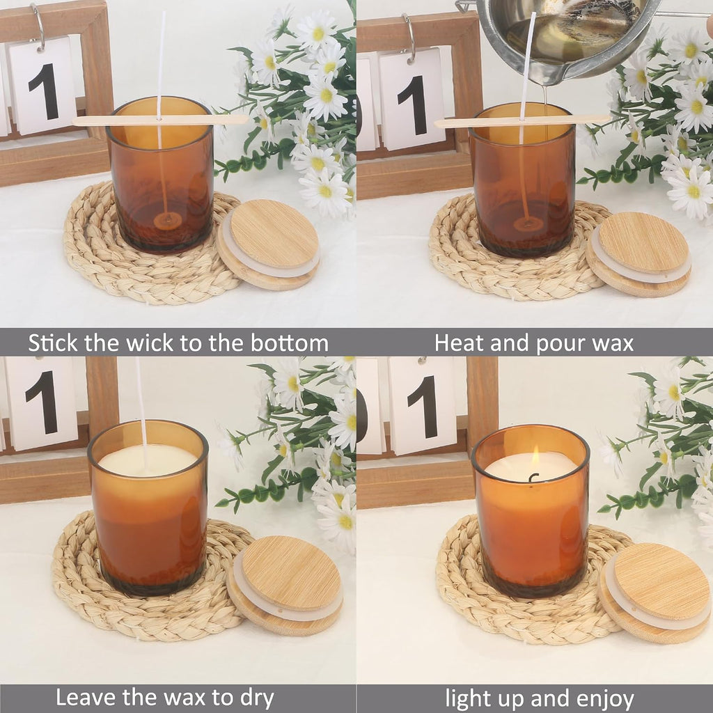 12 Pack 7 OZ Amber Thick Glass Candle Jars with Lids - Bulk Empty Candle Jar for Making Candles - Spice, Powder