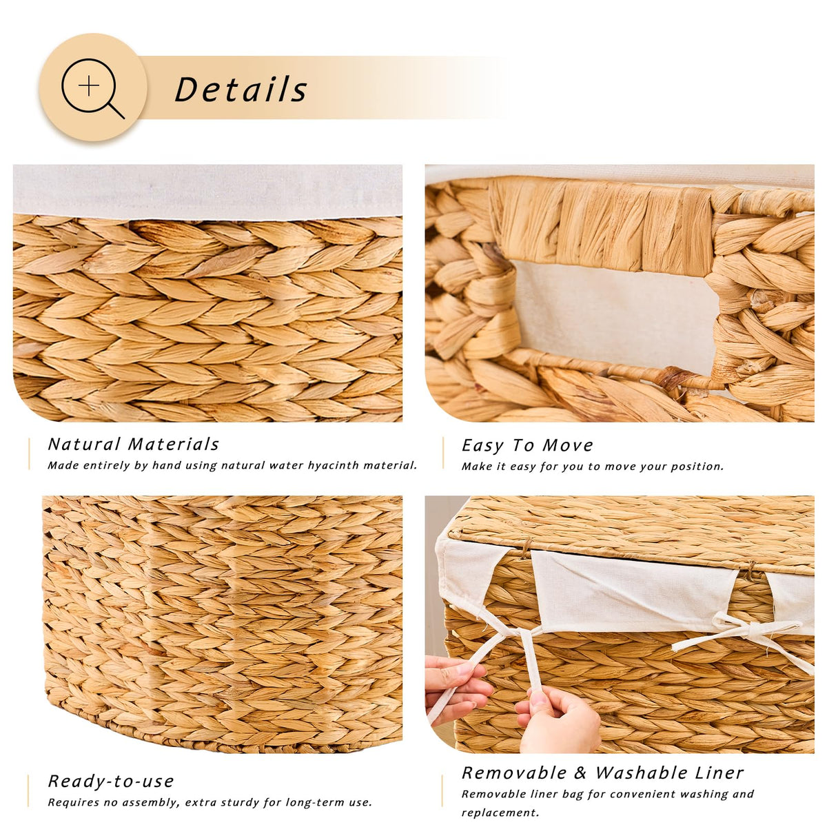 Half Moon Natural Water Hyacinth Laundry Hamper, 60L, Natural