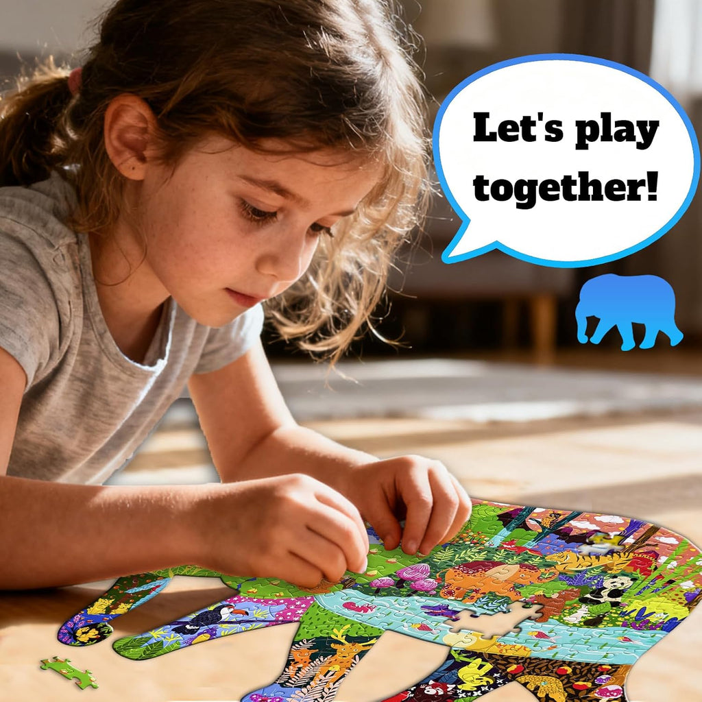 Irregular Animal Puzzles for Kids Ages 4-6 6-8 8-10 10-12 Year Old,Elephant Puzzle 200 Pieces Enlightening Floor