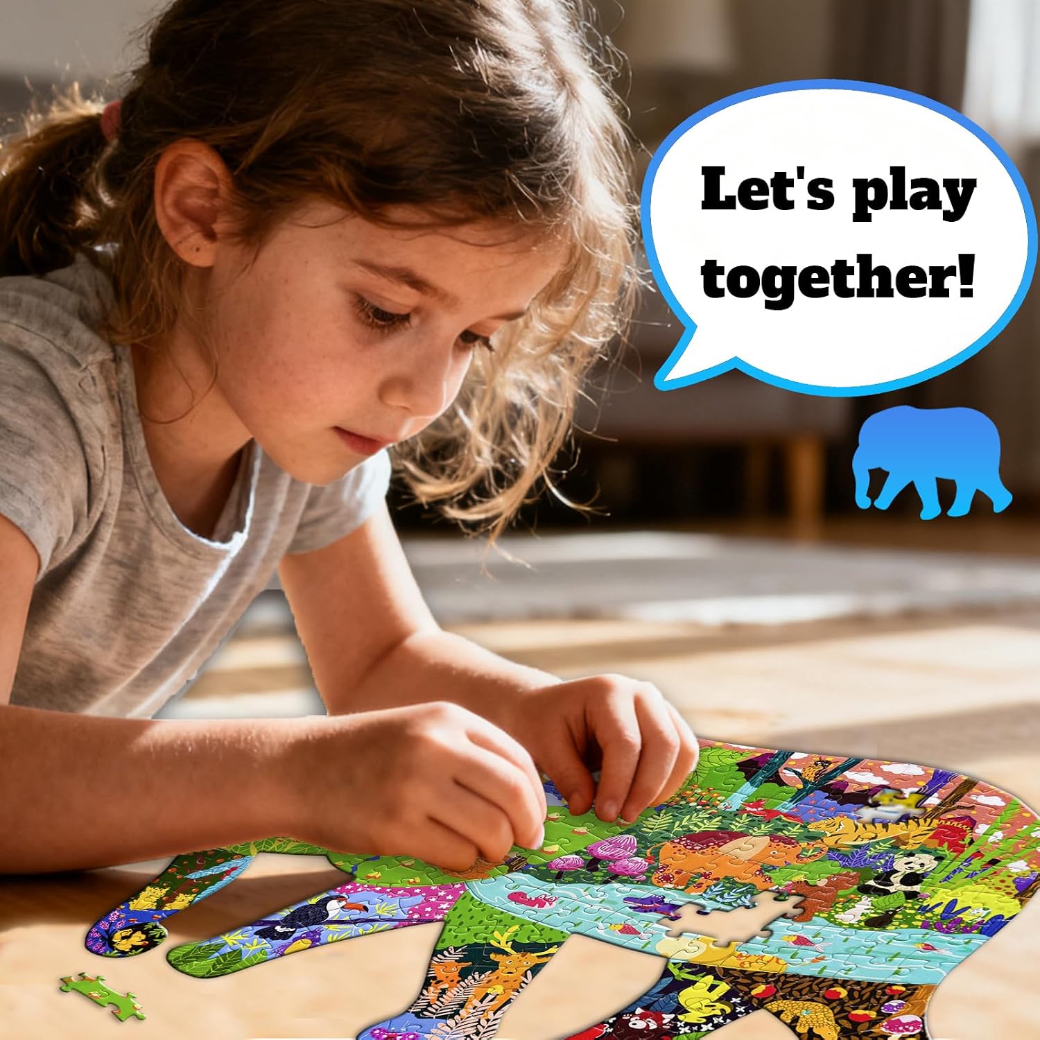 Irregular Animal Puzzles for Kids Ages 4-6 6-8 8-10 10-12 Year Old,Elephant Puzzle 200 Pieces Enlightening Floor