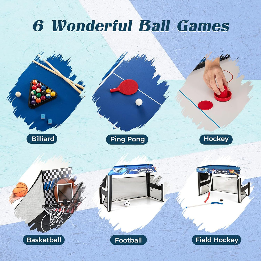 10-in-1 Multi Game Table, 48" Combo Game Table with Billiard, Table Tennis, Hockey, Basketball, Football, Field