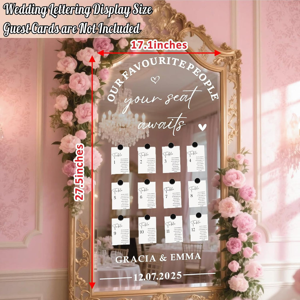 Wedding Welcome Sign for Mirror Seating Chart Decals for Reception Display