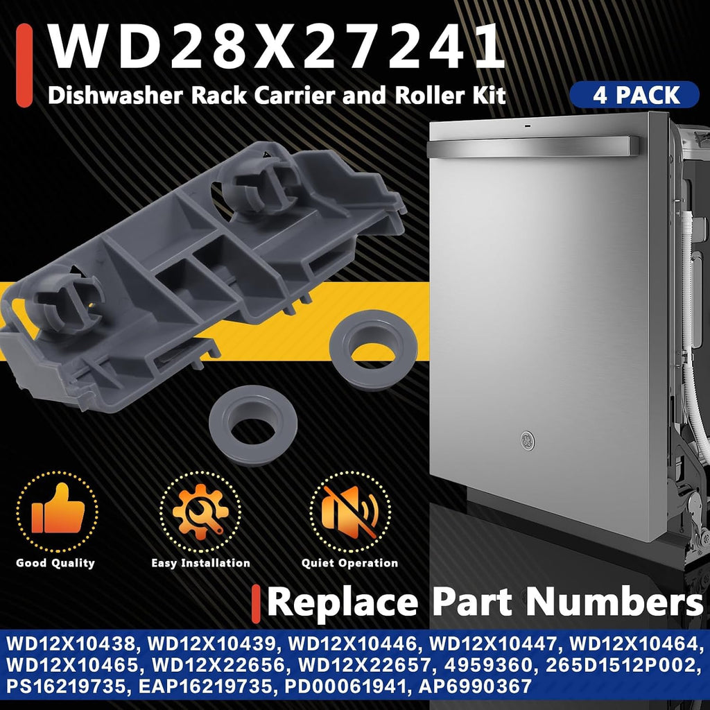 4-Pack WD28X27241 Dishwasher Bottom Rack Wheel/Roller Kit Fit for GE