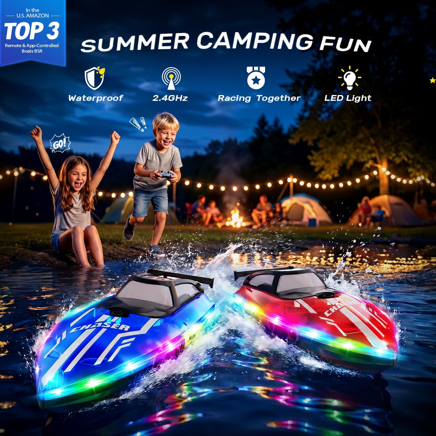 Remote Control Boat for Kids, RC Boat for Pool & Lake, LED Lights | 2.4GHz Remote Controlled Boat, Upgraded