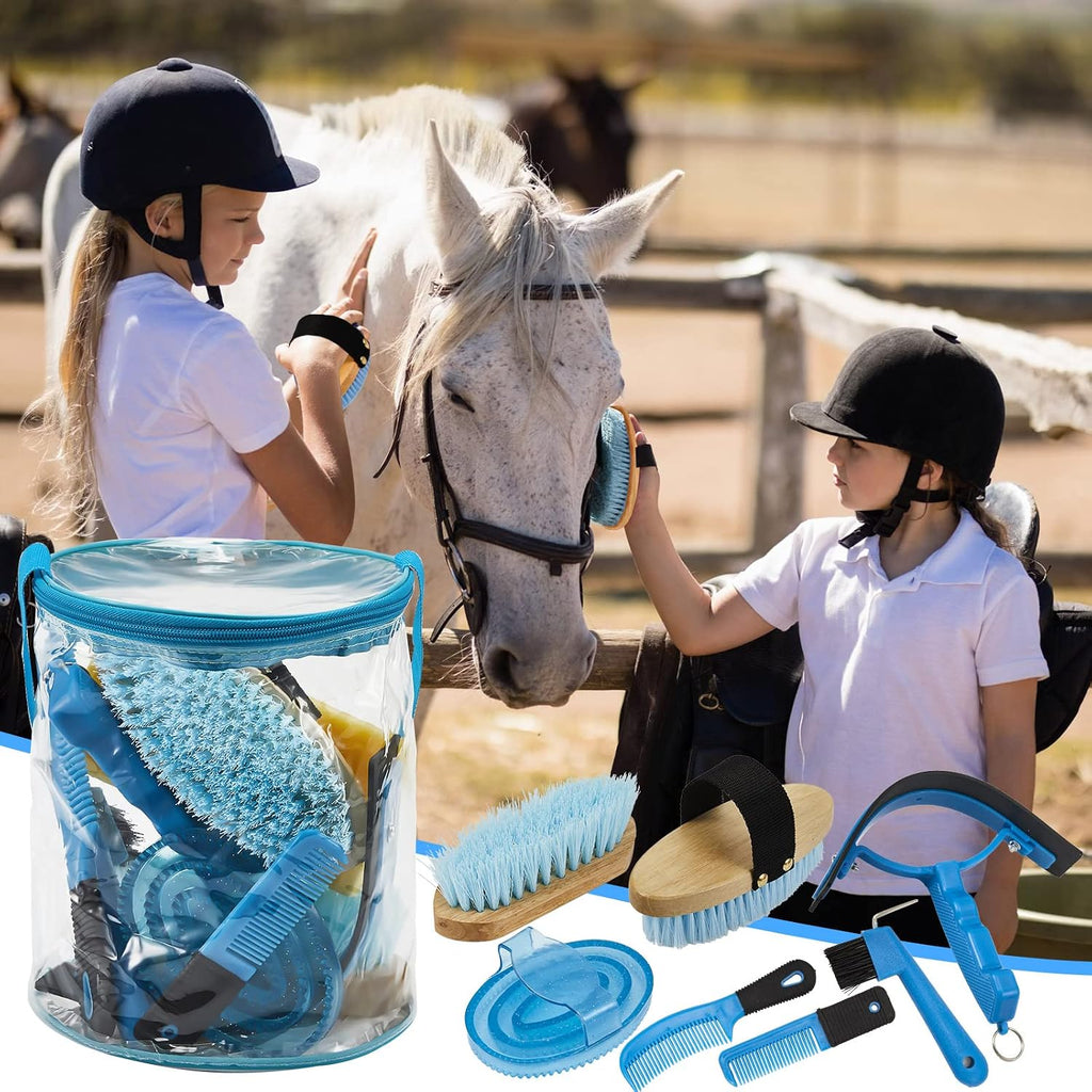 9 Pcs Horse Grooming Kit Tack Room Supplies, Cute, Blue