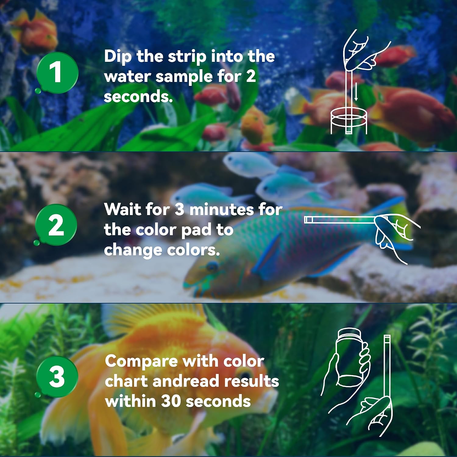 Ammonia Test Strips for Fish Tank,Feshwater & Saltwater (50ct) | Ammonia Aquarium Water Test Kit