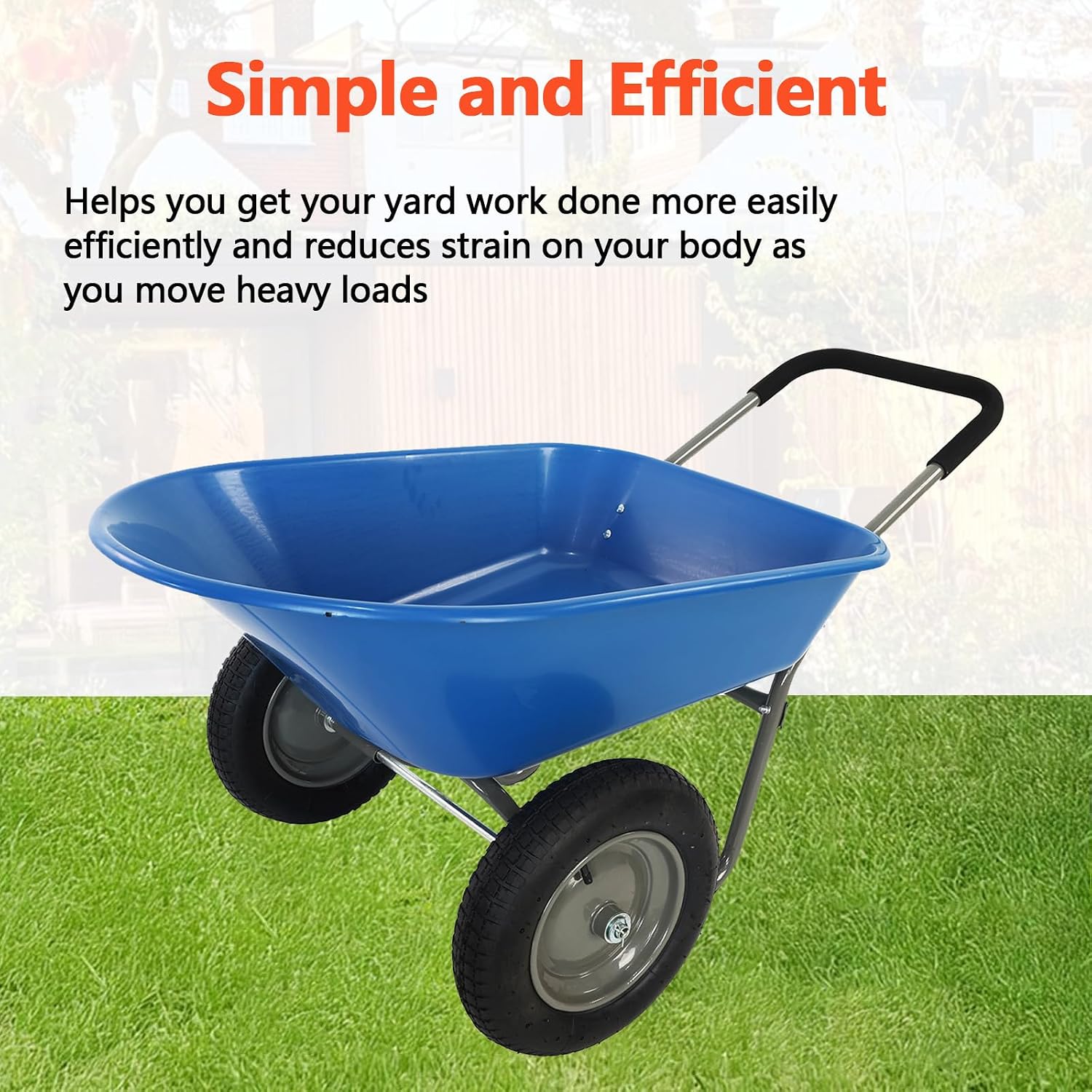Dual Wheel Wheelbarrow, Heavy Duty Garden Cart, 300 lbs Capacity Utility Cart with Two 15 inches Pneumatic Tires for