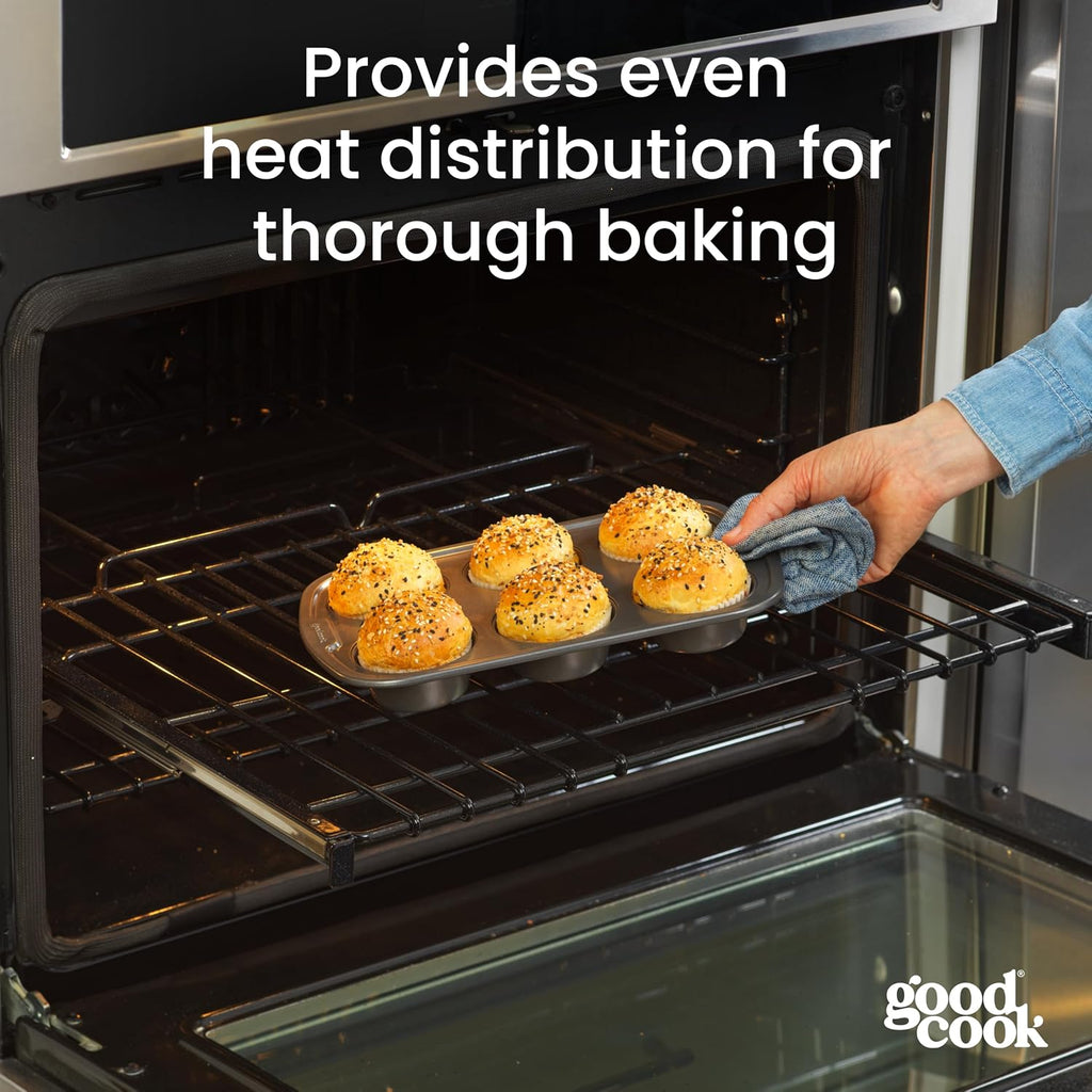Everyday Muffin Pan Nonstick Warp-Resistant Carbon Steel Construction, 6-Cup, Gray