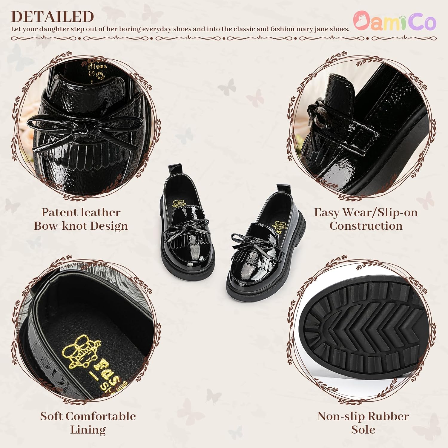 Toddler Girls Black Dress Shoes Little Girl Patent Leather Loafers School Uniform Wedding Mary Jane Tassel Bow Flats