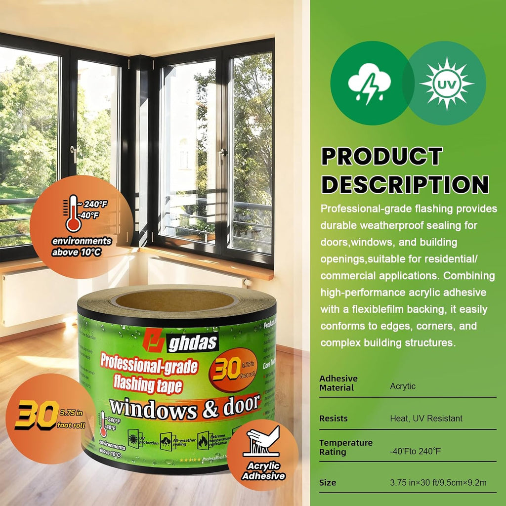 2 Pack Flashing Tape for Windows & Doors, 3.75" x 30'