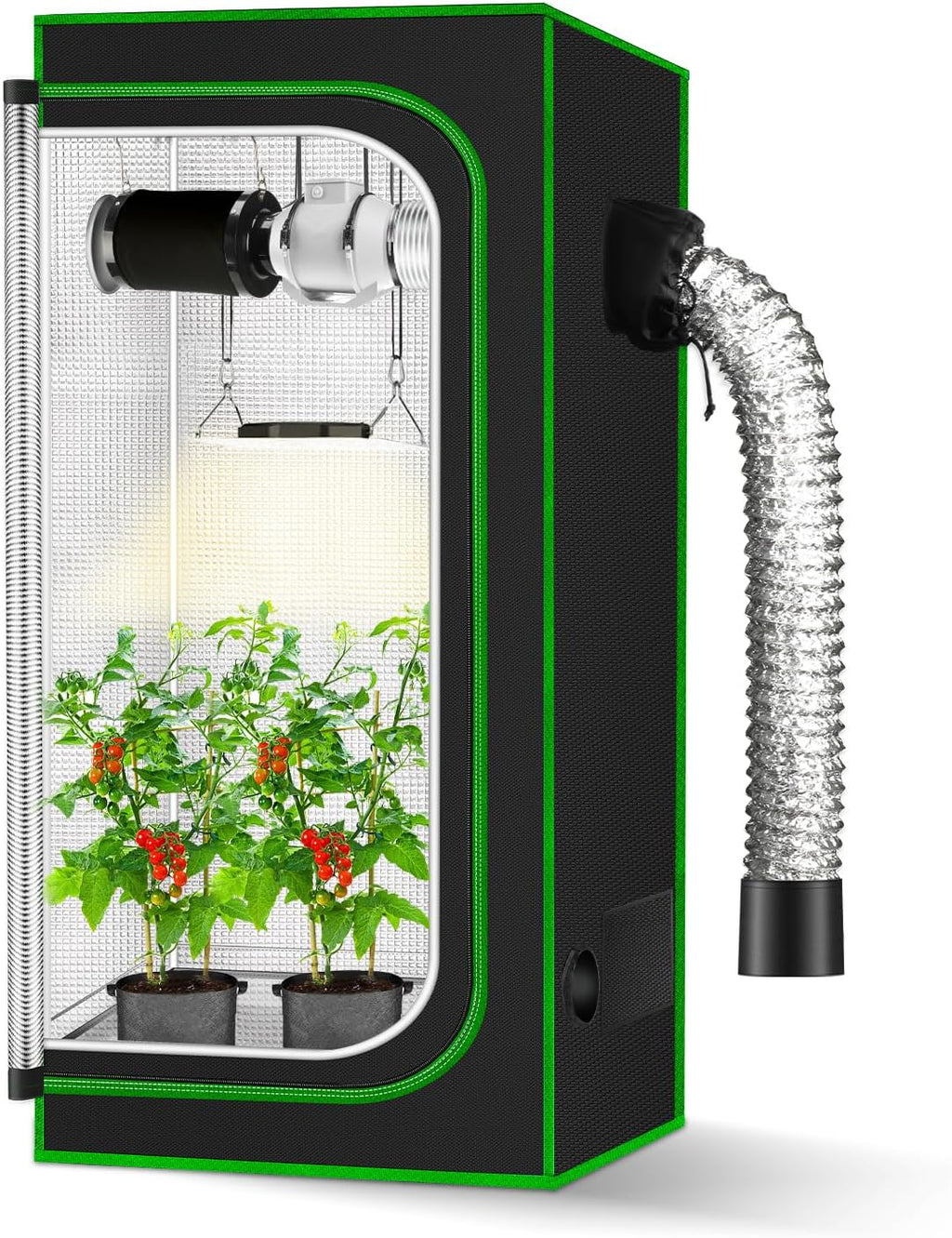 2x2 Grow Tent, 24"x24"x48'' High Reflective 600D Diamond Mylar Canvas with Observation Window and Floor Tray for